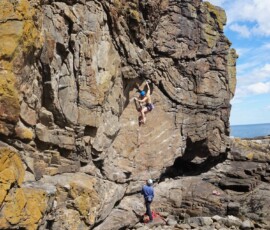 Sunny sport climbing at Yellow Crag Sport climbing course Aberdeen